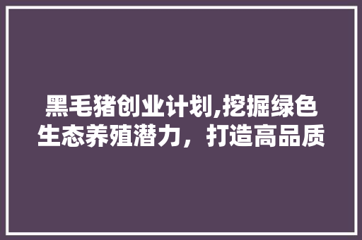 黑毛猪创业计划,挖掘绿色生态养殖潜力，打造高品质农产品品牌