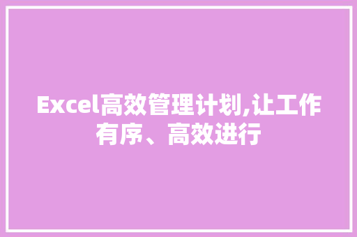 Excel高效管理计划,让工作有序、高效进行