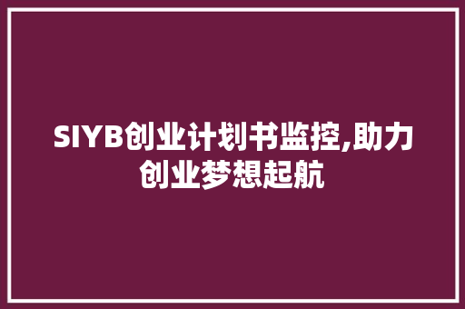 SIYB创业计划书监控,助力创业梦想起航