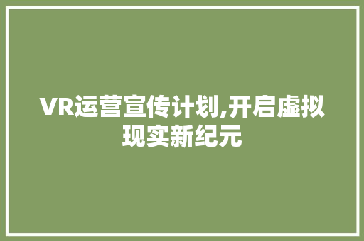 VR运营宣传计划,开启虚拟现实新纪元