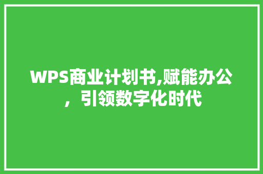 WPS商业计划书,赋能办公，引领数字化时代