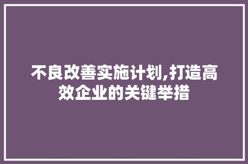 不良改善实施计划,打造高效企业的关键举措