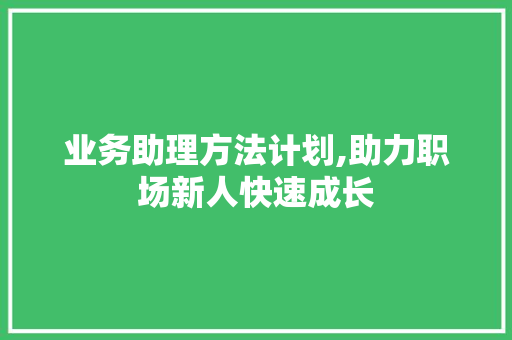 业务助理方法计划,助力职场新人快速成长