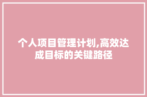 个人项目管理计划,高效达成目标的关键路径