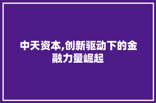 中天资本,创新驱动下的金融力量崛起