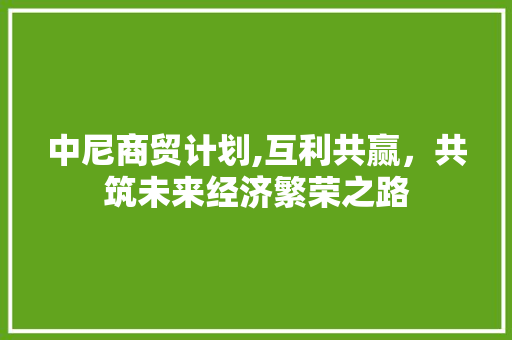 中尼商贸计划,互利共赢，共筑未来经济繁荣之路