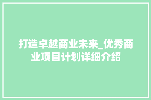 打造卓越商业未来_优秀商业项目计划详细介绍