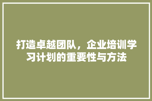 打造卓越团队，企业培训学习计划的重要性与方法