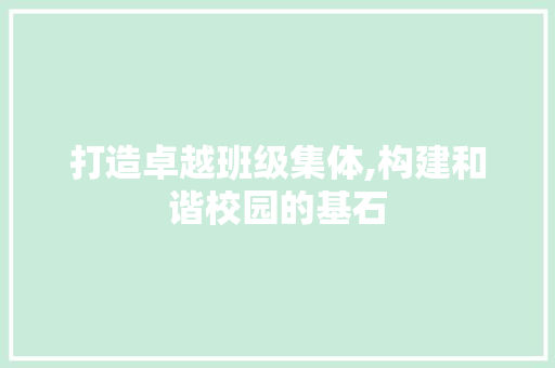 打造卓越班级集体,构建和谐校园的基石