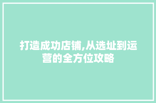 打造成功店铺,从选址到运营的全方位攻略