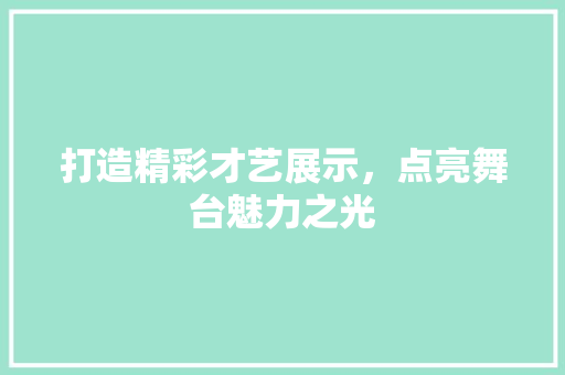 打造精彩才艺展示，点亮舞台魅力之光