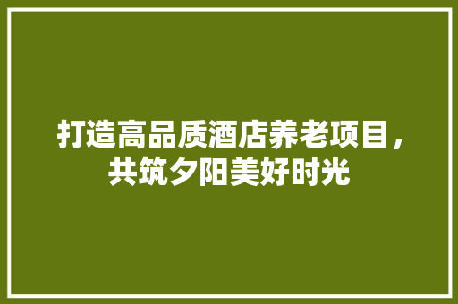 打造高品质酒店养老项目，共筑夕阳美好时光