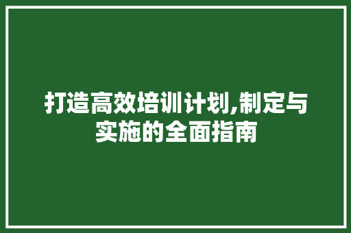 打造高效培训计划,制定与实施的全面指南