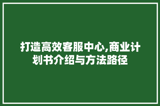 打造高效客服中心,商业计划书介绍与方法路径