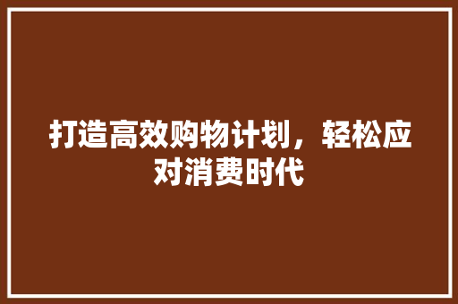 打造高效购物计划，轻松应对消费时代