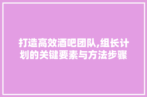 打造高效酒吧团队,组长计划的关键要素与方法步骤