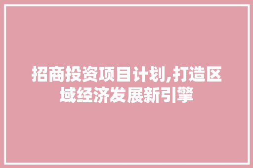 招商投资项目计划,打造区域经济发展新引擎