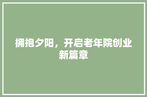 拥抱夕阳，开启老年院创业新篇章