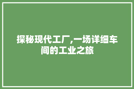 探秘现代工厂,一场详细车间的工业之旅