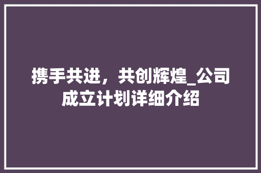 携手共进，共创辉煌_公司成立计划详细介绍