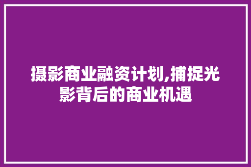 摄影商业融资计划,捕捉光影背后的商业机遇