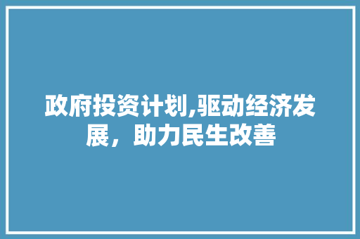 政府投资计划,驱动经济发展，助力民生改善