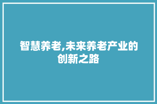 智慧养老,未来养老产业的创新之路