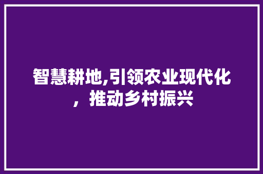 智慧耕地,引领农业现代化，推动乡村振兴