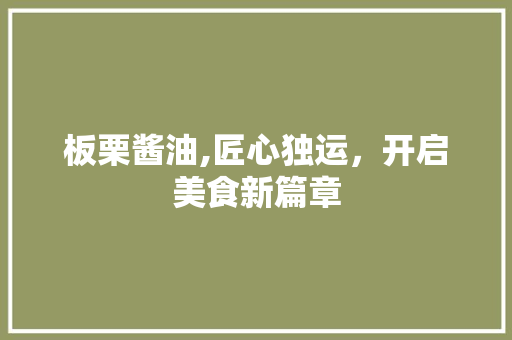 板栗酱油,匠心独运，开启美食新篇章