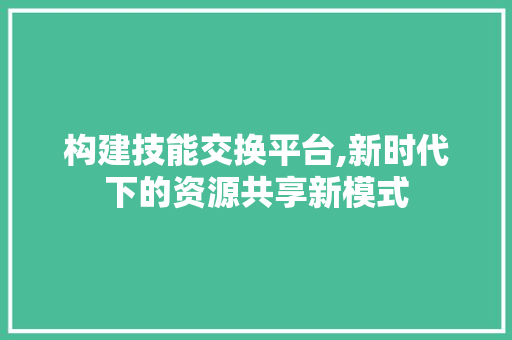 构建技能交换平台,新时代下的资源共享新模式