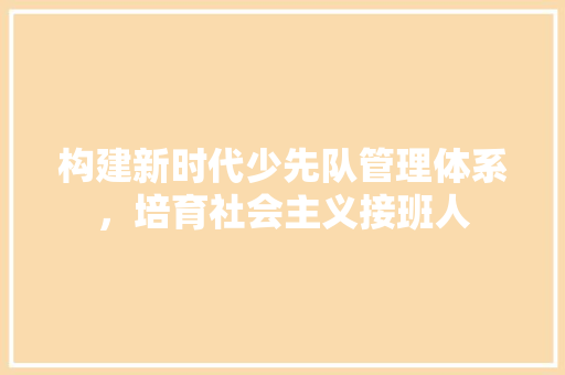 构建新时代少先队管理体系，培育社会主义接班人