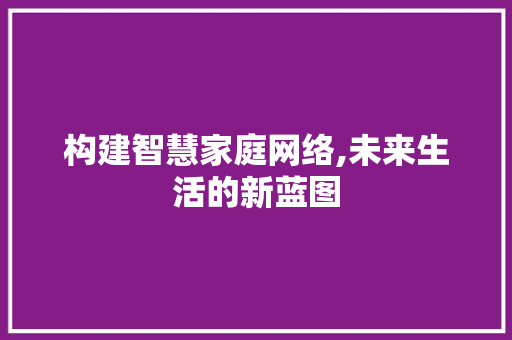 构建智慧家庭网络,未来生活的新蓝图