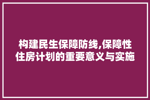 构建民生保障防线,保障性住房计划的重要意义与实施路径