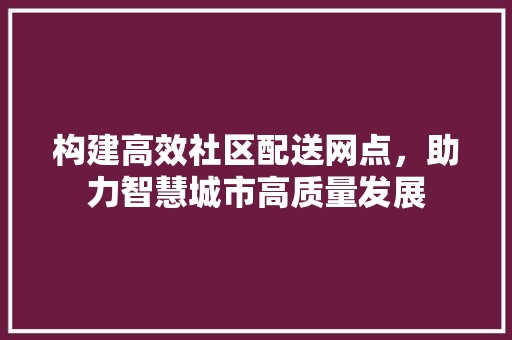 构建高效社区配送网点，助力智慧城市高质量发展