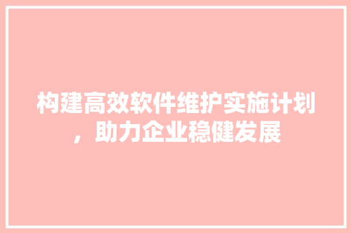 构建高效软件维护实施计划，助力企业稳健发展