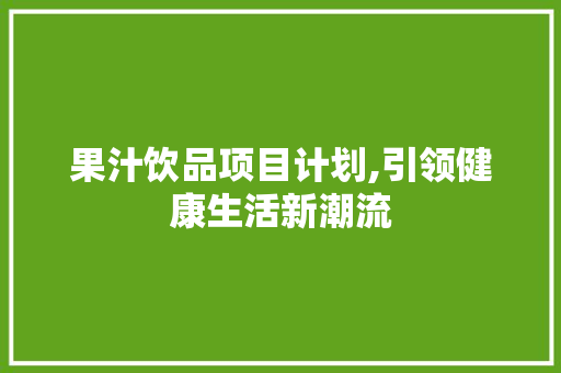 果汁饮品项目计划,引领健康生活新潮流