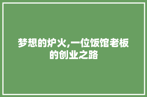 梦想的炉火,一位饭馆老板的创业之路