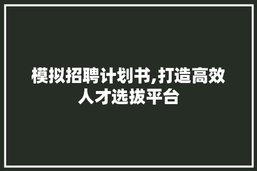 模拟招聘计划书,打造高效人才选拔平台