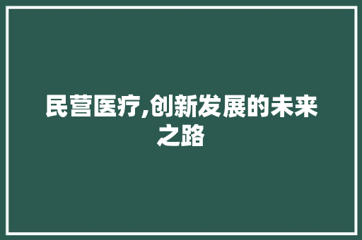 民营医疗,创新发展的未来之路