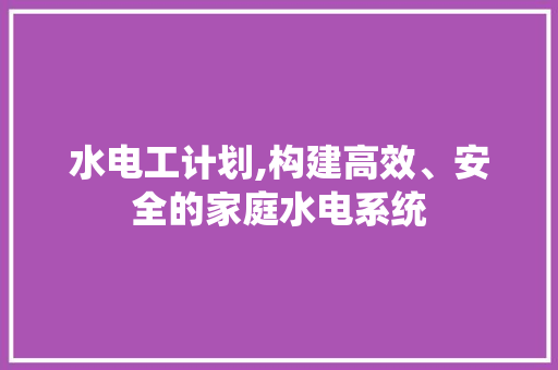 水电工计划,构建高效、安全的家庭水电系统