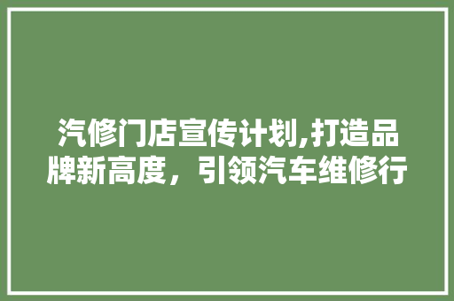 汽修门店宣传计划,打造品牌新高度，引领汽车维修行业新潮流