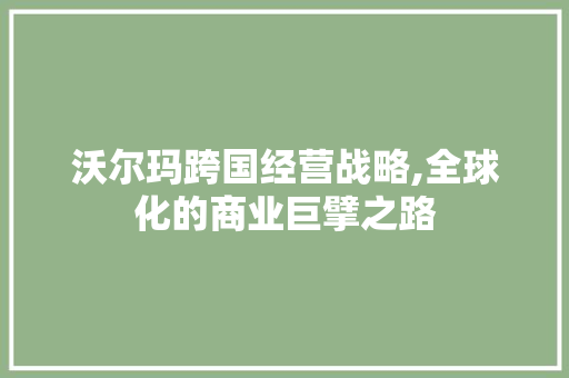 沃尔玛跨国经营战略,全球化的商业巨擘之路