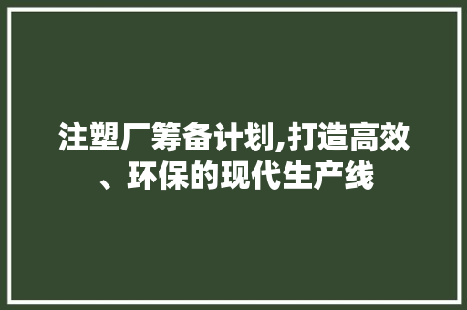 注塑厂筹备计划,打造高效、环保的现代生产线