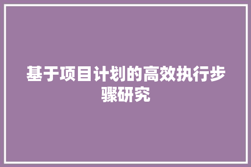 基于项目计划的高效执行步骤研究