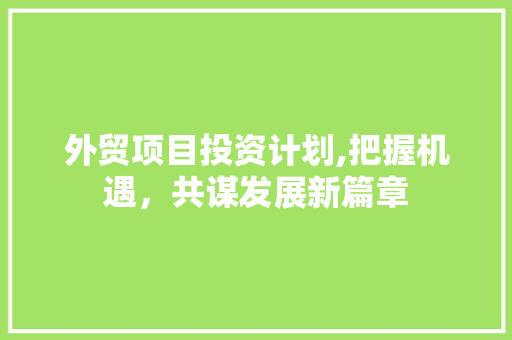 外贸项目投资计划,把握机遇，共谋发展新篇章