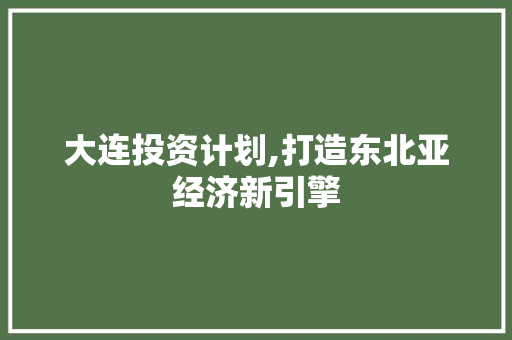 大连投资计划,打造东北亚经济新引擎