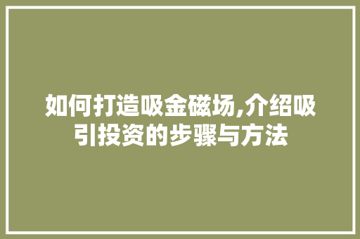 如何打造吸金磁场,介绍吸引投资的步骤与方法