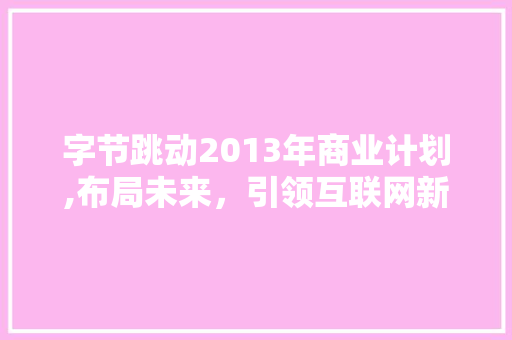 字节跳动2013年商业计划,布局未来，引领互联网新风向