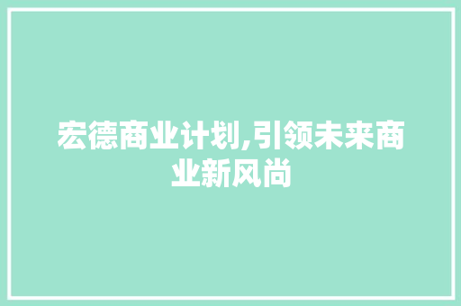 宏德商业计划,引领未来商业新风尚