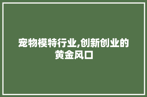 宠物模特行业,创新创业的黄金风口